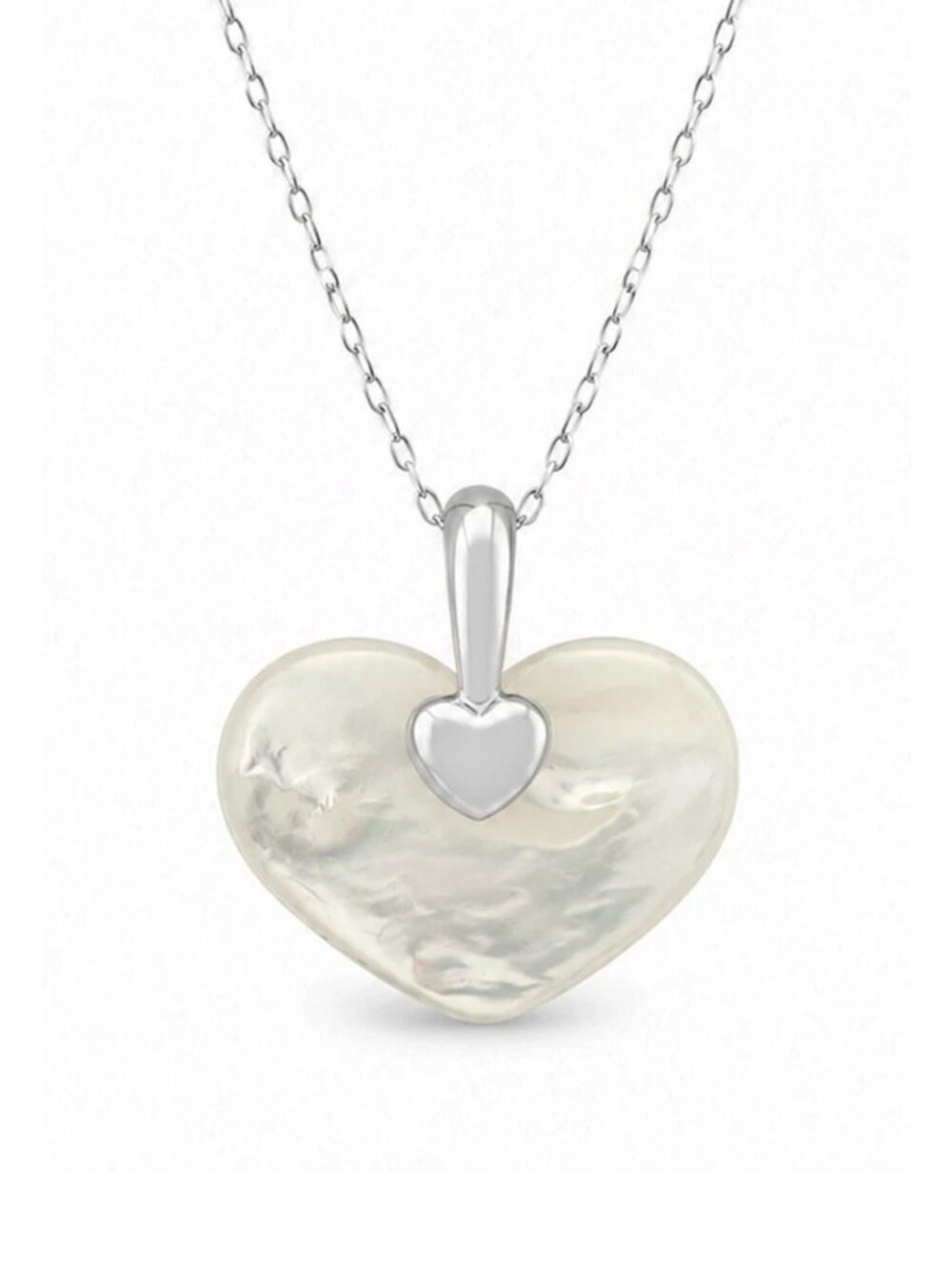 Genuine Abalone Heart Pendant Necklace Solid .925 Sterling Silver